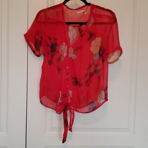 Sheer front tie blouse